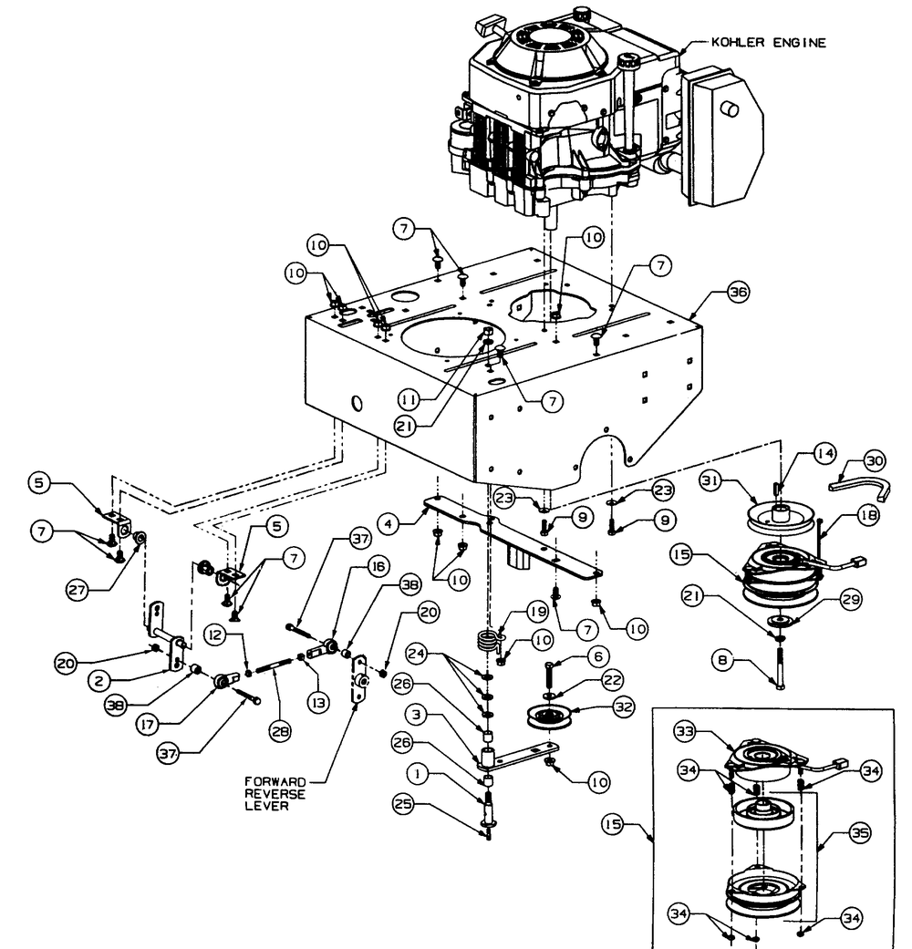 Engine Deck Assembly Diagram and Parts List for 4815F-PRO 556C465M100 Cub Cadet Lawn Mower